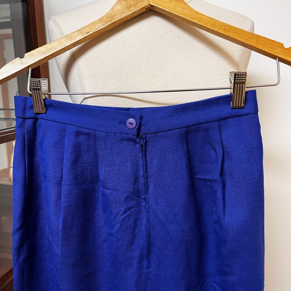Leslie Lucks Vintage 80s Cobalt Blue Pink Bow Peplum Jacket and Skirt Set Small - Picture 6 of 7